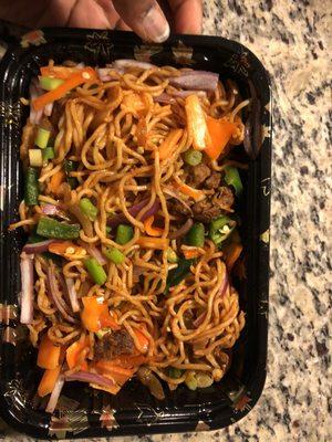 Spicy Beef yakisoba with my addition of extra veggies