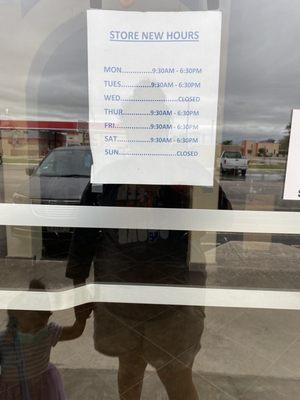 New hours of operation, photo taken 5/12/21