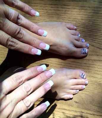 My simple elegant p&w French mani & decorated pedi