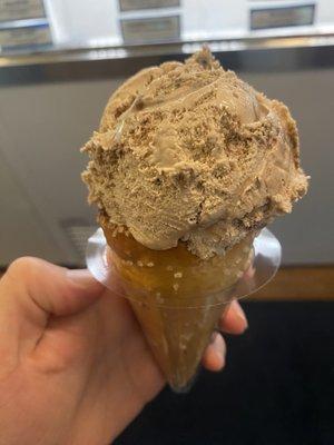 Brownie scoop in pretzel cone