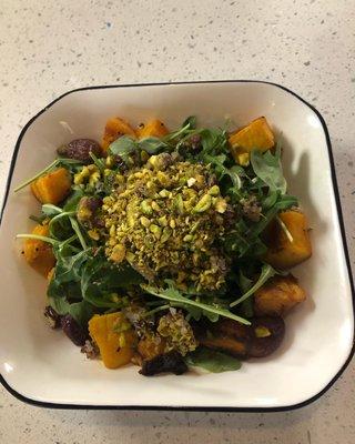 Butternut squash roasted grape pistachio crumble salad