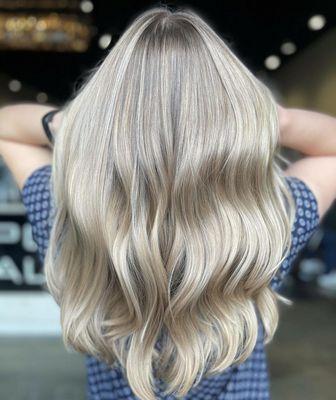 Ashy Cool Platinum Blonde Highlights with Long Layers