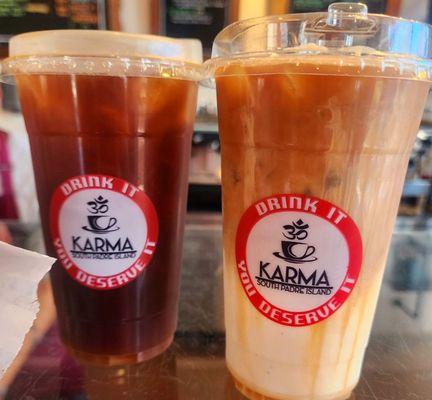 Iced Americano and Iced Caramel Macchiato