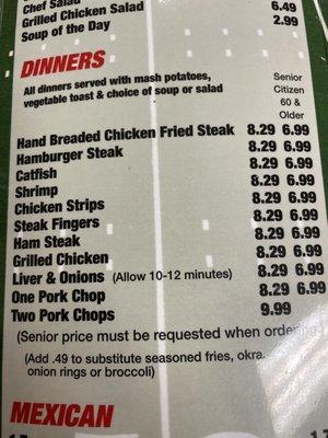 Red Zones Menu and prices for the Catfish Meal