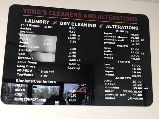 Laundry, Dry Cleaning and Alteration prices (Sept 7, 2017). They do a lot of military dry cleaning and patch installations.