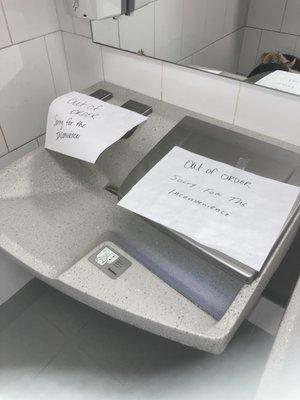 Out of order sinks in the women's bathroom