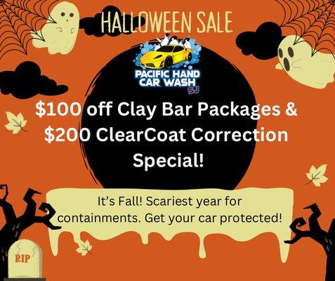 Get ready for Halloween! Huge discounts on clay bar treatments before Oct 31st!