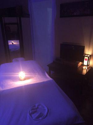 Massage table with candle