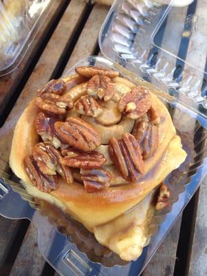 One of our super awesome cinnamon sticky buns with pecans!