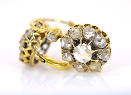 Vintage Rose Cut Diamond 18KT Cluster Earrings Circa 1930s SKU: E856