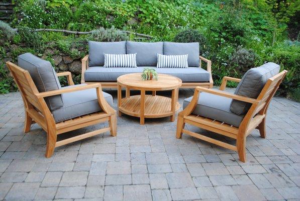 Capitola Deep Seating Sofa, Lounge Chairs, and Round Coffee Table