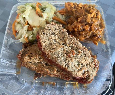 Turkey Meatloaf Platter with Cabbage and Candied Yams