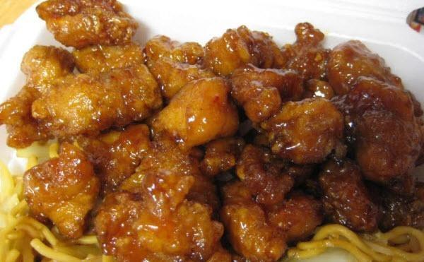 Delicious general tso chicken.