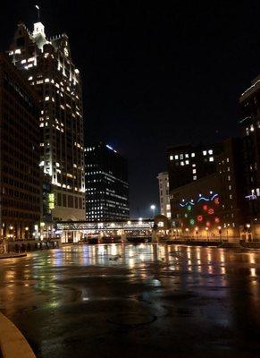 The ghost tour included a stop at Milwaukee's River Walk.