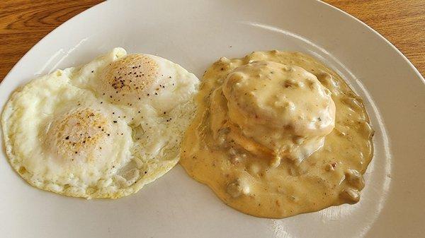 Half order of buscuits amd gravy with 1 extra egg.