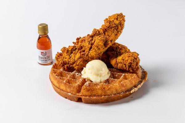 Chicken and Waffle served with 100% Vermont Maple Syrup