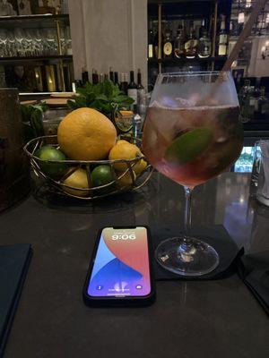 Wish they would strained the cocktail into a more manageable glass. Phone for reference.