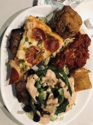 Saturday night buffet at Ria's current price $12.99 on 2/14/21. We have ribs, spaghetti, cheese ravioli, chicken, pizza, salad and Alfredo.