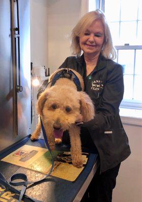 Dr. Taylor with Hermoine, after our last visit. Thank you, Dr. Taylor!