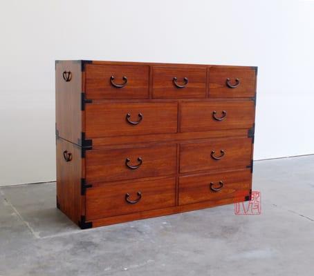 KB38, isho dansu, kiri wood Japanese clothing chest, Measurements: 48"W x 18"D x 36"H Finish: teak or clear finish