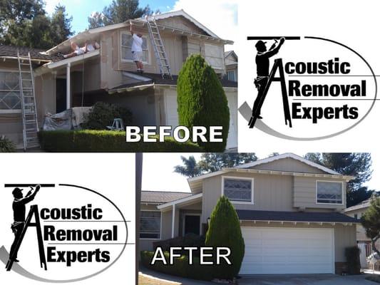 Before and after exterior paint job on two story home in Orange County