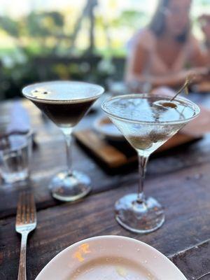 Expresso martini and Bombay Gin Martini