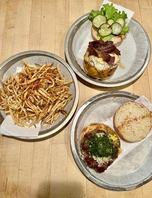 the spread! over easy burger + shadoe burger ($10.50) + duck frites ($3.25)