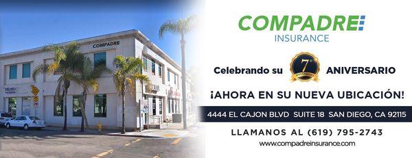 New Location  Compadre Insurance Services   4444 El Cajon Blvd Suite 18 San Diego,Ca 92115