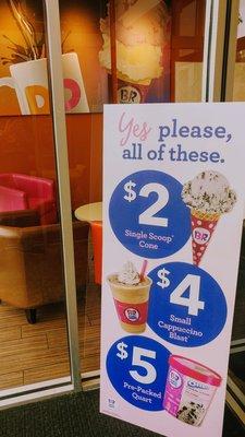 the Baskin-Robbins specials at greet you in the lobby and lure you to more than coffee