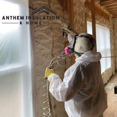 Open cell spray foam on new construction - exterior wall insulation - insulation contractor in woodstock - anthem insulation & home