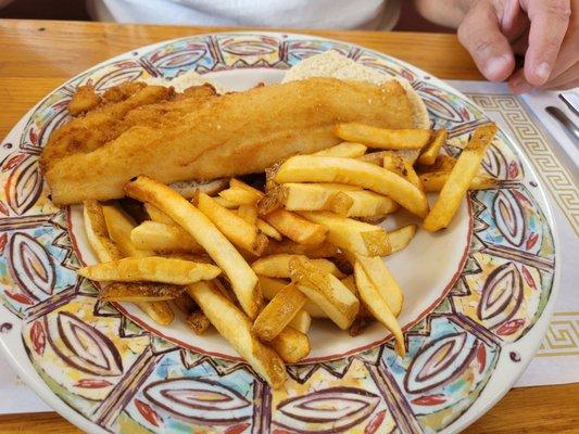 Large fish sandwich with fries