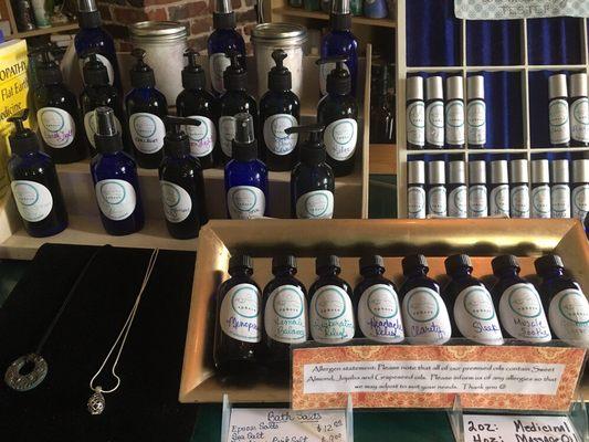 High quality essential oil blends are available as body oils, sprays, curatives, and fascial cleansers.