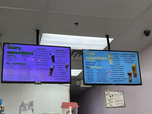 Dairy and Fruit Smoothie Menu