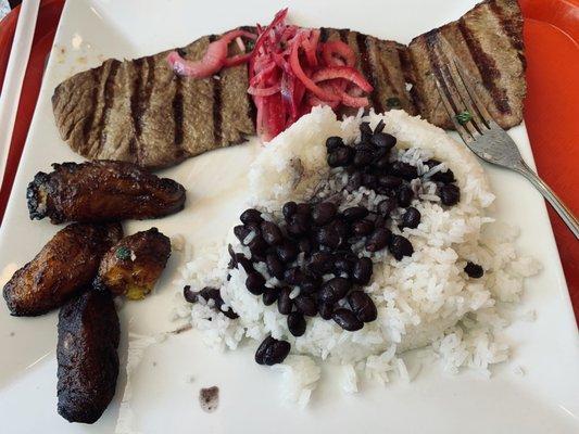 Steak, Rice, Beans & Plantains