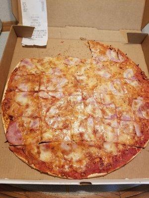 Canadian bacon and cheese pizza