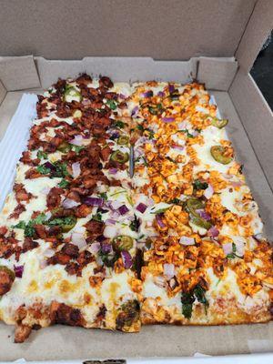 65 chicken and paneer (cheese) pizza