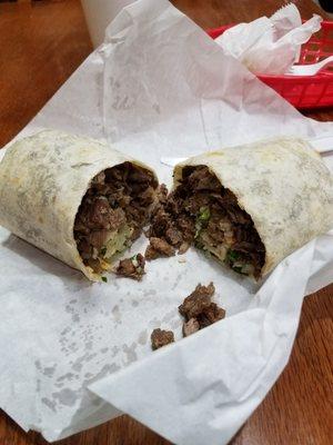 Steak burrito no grease whatsoever & seasoned fabulously