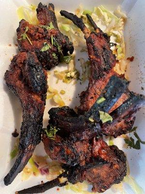 Burned lamb chops.