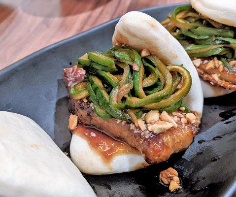 11/2/22 PORK BELLY BAO BUNS - Braised Greens, Hoisin Glaze, Toasted Peanuts