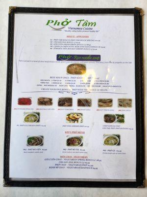 Pho menu