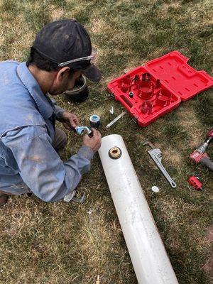 2nd picture of well pump project lost casing cap buried underground .
Installing an extended shaft 6" in diameter with a pitiless adapter.