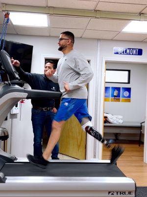 BK running on treadmill and doing some prosthetic training!