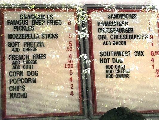 Menu Hot Dogs , Chili Dogs , Cheese Dogs Corn Dogs French Fries Mozzarella Sticks Nachos Popcorn Soft Pretzel