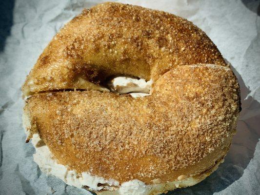 Cinnamon sugar bagel with cinnamon cream cheese