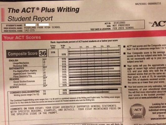 Congratulations to D. C. from Highland Park High who got a perfect 36 on her February 2015 ACT!