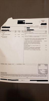 My service invoice of $1,723 I had to spend after buying a Jeep with cracked cylinder heads.