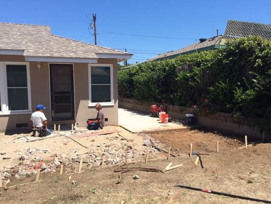 the beginning of a new backyard patio