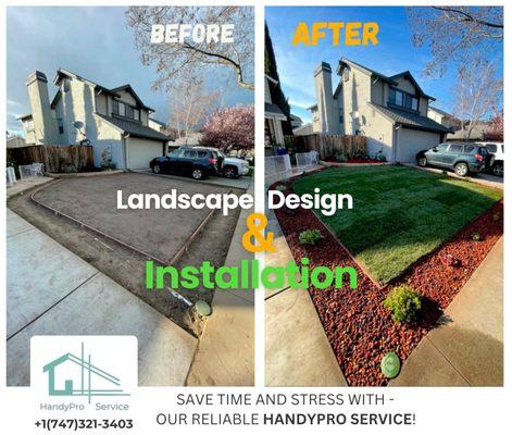 Artificial turf installation, mulching, and shrub planting for beautiful landscaping in Los Angeles. Before-and-after magic!