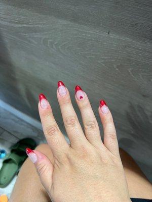 Gel acrylics with red french tip