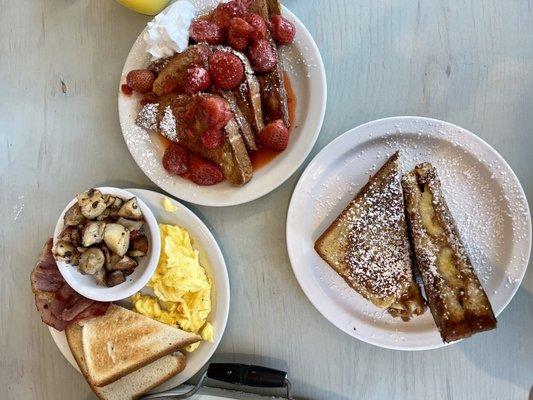 Elvis French Toast Breakfast, berry French toast , 2 Eggs Any Style with Country Ham Breakfast Plate